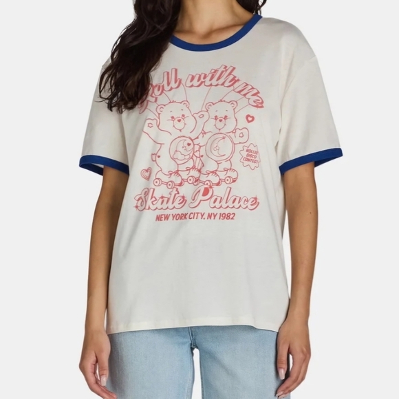 Care Bears tee T-Shirt 80's Style NWT White Blue Red Roller Skating T Shirt - Picture 5 of 6